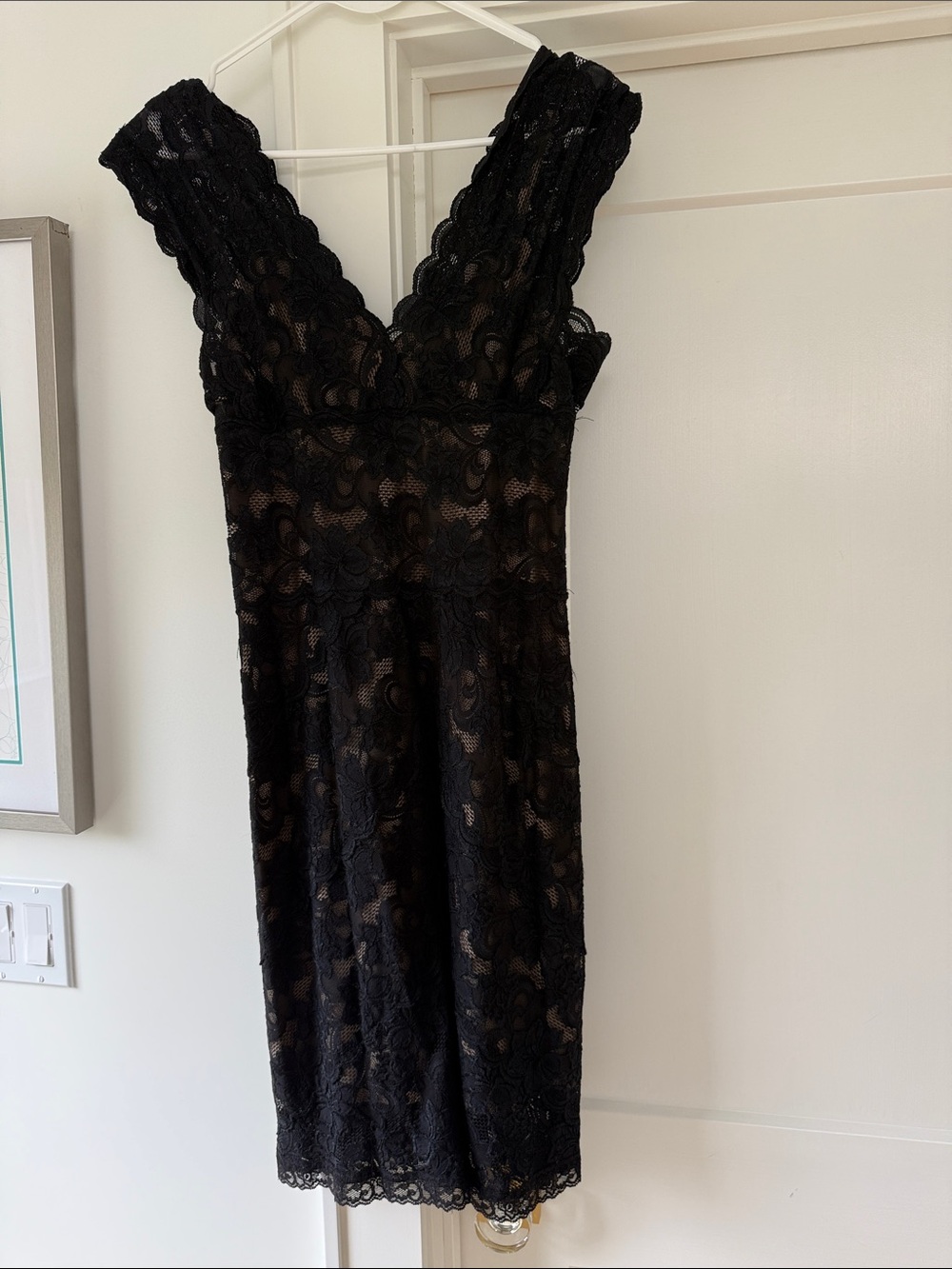 Nicole Miller Black Lace V-Neck Midi Dress